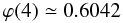 Mathematical equation: \appendix \setcounter{section}{1} \begin{eqnarray} \varphi(4) \simeq 0.6042 \end{eqnarray}