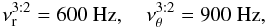 \begin{equation} \label{equation:600:900} \nur^{3:2} = 600~\mathrm{Hz}, \quad \nuv^{3:2}= 900~\mathrm{Hz}, \end{equation}