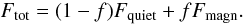 Mathematical equation: \begin{equation} F_{\rm{tot}} = (1-f)F_{\rm{quiet}} + fF_{\rm{magn}}. \label{eq:ffac} \end{equation}