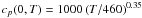 $c_p(0,T) = 1000\left(T \slash 460 \right)^{0.35}$