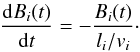 \begin{equation} \label{decayODE} \frac{{\rm d}B_i(t)}{{\rm d}t} = -\frac{B_i(t)}{l_i/v_i}\cdot \end{equation}