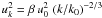 Mathematical equation: $u_k^2 = \beta \, u_0^2 \, \left ( k / k_0 \right) ^{-2/3}$