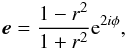 \begin{equation} \vec e = \frac{1-r^2}{1+r^2}{\rm e}^{2i\phi}, \end{equation}
