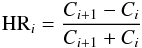 Mathematical equation: \begin{equation} {\rm HR}_{\it i} = \frac{C_{{\it i}+1} - C_{\it i}}{C_{{\it i}+1} + C_{\it i}} \end{equation}