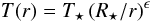 \begin{equation} \label{eq:temppowerlaw} T(r)=\Tstar\left(\Rstar/r\right)^{\epsilon} \end{equation}