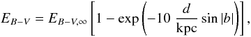 \appendix \setcounter{section}{2} \begin{equation} E_{B-V} = E_{B-V,\infty} \left[1-\exp{\left(-10\; \frac{d}{\mathrm{kpc}} \sin|b|\right)}\right], \end{equation}