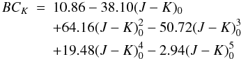 \appendix \setcounter{section}{3} \begin{eqnarray} \label{eq:srj} J&=&-1.03_{(\pm0.56)}\log P-3.47_{(\pm0.98)}\\ \label{eq:srk} K&=&-1.38_{(\pm0.58)}\log P -3.99_{(\pm1.00)}. \end{eqnarray}
