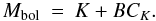 \appendix \setcounter{section}{3} \begin{eqnarray} \label{eq:bck} M_{\mathrm{bol}}&=&K+BC_K. \end{eqnarray}