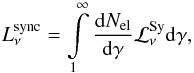 \appendix \setcounter{section}{1} \begin{equation} L_\nu^\mathrm{sync} = \int\limits_1^\infty \Diff{\Nel}{\gamma} \mathcal{L}_\nu^\mathrm{Sy} \mathrm{d}\gamma, \end{equation}