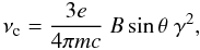 \appendix \setcounter{section}{2} \begin{equation} \nu_\mathrm{c} = \frac{3 e}{4\pi m c}~B\sin\theta~\gamma^2,\label{eqn:crit-freq} \end{equation}