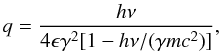\appendix \setcounter{section}{2} \begin{eqnarray} q = \frac{h \nu}{4\epsilon\gamma^2[1-h\nu\slash(\gamma m c^2)]}, \end{eqnarray}