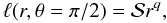 Mathematical equation: \begin{equation} \label{power_law} \ell (r, \theta = \pi/2) = {\cal S} r^q , \end{equation}