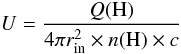 \begin{equation} U = \frac{Q({\rm H})}{4 \pi r_{\rm in}^2 \times n({\rm H}) \times c} \end{equation}