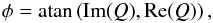 Mathematical equation: \appendix \setcounter{section}{1} \begin{equation} \phi =\mathrm{atan}\left(\mathrm{Im}(Q),\mathrm{Re}(Q)\right), \end{equation}