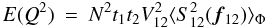 Mathematical equation: \appendix \setcounter{section}{1} \begin{eqnarray} \label{eq_q2_multi}{E}(Q^2) &=& N^2 t_1t_2 V^2_{12} \langle S^2_{12}({\vec f_{12}})\rangle _{\Phi} \end{eqnarray}