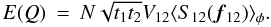 Mathematical equation: \appendix \setcounter{section}{1} \begin{eqnarray} \label{eq_q_multi}{E}(Q) &=& N \sqrt{t_1t_2} V_{12} \langle S_{12}({\vec f_{12}})\rangle _{\phi}. \end{eqnarray}