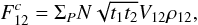 Mathematical equation: \appendix \setcounter{section}{1} \begin{equation} F^c_{12} = \Sigma_P N \sqrt{t_1t_2}V_{12}\rho_{12}, \end{equation}