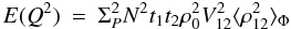 Mathematical equation: \appendix \setcounter{section}{1} \begin{eqnarray} \label{eq_q2_mono}{E}(Q^2) &=& \Sigma_P^2 N^2 t_1t_2 \rho_0^2 V_{12}^2 \langle \rho_{12}^2\rangle _{\Phi} \end{eqnarray}
