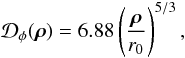 Mathematical equation: \appendix \setcounter{section}{4} \begin{equation} \mathcal{D}_{\phi}({\vec \rho}) = 6.88\left(\frac{{\vec \rho}}{r_0}\right)^{5/3}, \end{equation}