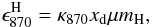 Mathematical equation: \begin{equation} \epsilon^{\rm H}_{870}=\kappa_{870}x_{\rm d}\mu m_{\rm H}, \end{equation}