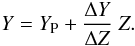 Mathematical equation: \begin{equation} Y=Y\ind{P}+\frac{\Delta Y}{\Delta Z}\ Z. \label{eq_yp} \end{equation}