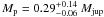Mathematical equation: $M\ind{p} = 0.29^{+0.14}_{-0.06}\ M\ind{jup}$