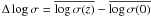 Mathematical equation: $\Delta \log \sigma =\overline{\log \sigma(z)}-\overline{\log \sigma(0)}$