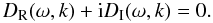 Mathematical equation: \begin{equation} \label{ldtd1} D_{\mathrm R}(\omega,k)+ {\rm i} D_{\mathrm I}(\omega,k)=0. \end{equation}