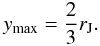 Mathematical equation: \begin{equation} y_{\rm max} = \frac{2}{3} r_{\rm J}. \label{eq:ymax} \end{equation}