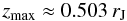 Mathematical equation: \begin{equation} z_{\rm max} \approx 0.503 \, r_{\rm J} \label{eq:zmax} \end{equation}