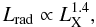 Mathematical equation: \begin{equation} L_{\rm{rad}}\propto L_{\rm{X}}^{1.4}, \label{eq:efficient-accretion} \end{equation}
