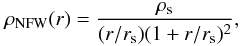 Mathematical equation: \begin{eqnarray*} \rho_{\rm NFW}(r)= \frac{\rho_{\rm s}}{(r/r_{\rm s})(1+r/r_{\rm s})^2}, \end{eqnarray*}