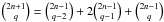 Mathematical equation: ${2n+1 \choose q}={2n-1\choose q-2}+2{2n-1 \choose q-1}+{2n-1 \choose q}$