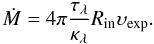 Mathematical equation: \begin{equation} \label{cagbmodel:MLR} {\dot M}=4\pi\frac{\tau_\lambda}{\kappa_\lambda}R_{\rm in}\upsilon_{\rm exp}. \end{equation}