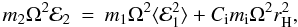 Mathematical equation: \begin{eqnarray} m_2\Omega^2{\cal E}_2&=& m_1\Omega^2 \langle {\cal E}_1^{2} \rangle + C_{\rm i}m_{\rm i}\Omega^2 r_{\rm H}^{2}, \end{eqnarray}