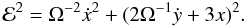 Mathematical equation: \begin{eqnarray} {\cal E}^2 = {\Omega^{-2}{\dot x}^2+(2\Omega^{-1}\dot y+3x )^2} \label{eq:defe2}. \end{eqnarray}
