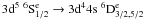 Mathematical equation: $3{\rm d}^5 \; ^6{\rm S}^{\rm e}_{1/2} \rightarrow 3{\rm d}^4 4{\rm s} \; ^6{\rm D}^{\rm e}_{3/2,5/2} $