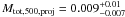 Mathematical equation: $M_{\rm tot,500,proj} =0.009^{+0.01}_{-0.007}$