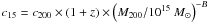 Mathematical equation: $c_{15} = c_{200} \times (1+z) \times \left( M_{200}/10^{15}~M_{\odot} \right)^{-B}$