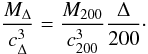 Mathematical equation: \appendix \setcounter{section}{1} \begin{equation} \frac{M_{\Delta}}{c_{\Delta}^3} = \frac{M_{200}}{c_{200}^3} \frac{\Delta}{200} \cdot \end{equation}