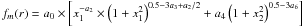 Mathematical equation: $f_m(r) = a_0 \times \left[ x_1^{-a_2} \times \left( 1+x_1^2 \right)^{0.5-3 a_3+a_2/2} +a_4 \left( 1+x_2^2 \right)^{0.5-3 a_6} \right]$