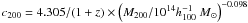 Mathematical equation: $c_{200} = 4.305/(1+z) \times \left(M_{200}/10^{14} h_{100}^{-1}~M_{\odot} \right)^{-0.098}$