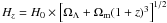 Mathematical equation: $H_z = H_0 \times \left[ \Omega_{\Lambda} +\Omega_{\rm m} (1+z)^3 \right]^{1/2}$