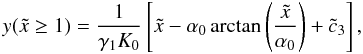 Mathematical equation: \appendix \setcounter{section}{4} \begin{eqnarray} y(\xc\geq 1)=\frac{1}{\gamma_1K_0}\left[ \xc-\alpha_0\arctan\left( \frac{\xc}{\alpha_0} \right)+\cc_3 \right], \label{ys3aA} \end{eqnarray}