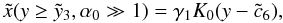 Mathematical equation: \appendix \setcounter{section}{4} \begin{eqnarray} \xc(y\geq\yc_3,\alpha_0\gg 1) = \gamma_1K_0(y-\cc_6), \label{xcs3a10} \end{eqnarray}