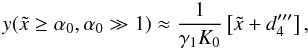 Mathematical equation: \appendix \setcounter{section}{4} \begin{eqnarray} y(\xc\geq\alpha_0,\alpha_0\gg 1)\approx \frac{1}{\gamma_1K_0}\left[ \xc+d_4''' \right], \label{y1sa10} \end{eqnarray}