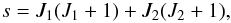 Mathematical equation: \begin{equation} s = J_1 (J_1 + 1) + J_2 (J_2 + 1), \end{equation}