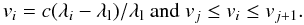Mathematical equation: \begin{equation} v_i = c (\lambda_i-\lambda_{\rm l})/\lambda_{\rm l} \mathrm{~and~} v_j \le v_i \le v_{j+1}. \end{equation}