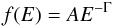Mathematical equation: \begin{equation} \label{powlaw} f(E) = A E^{-\Gamma} \end{equation}