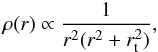 Mathematical equation: \begin{equation} \rho(r) \propto \frac{1}{r^2(r^2+r_{\rm t}^2)}, \label{eq:dpie_rho} \end{equation}